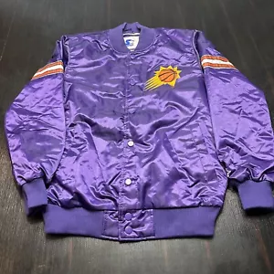 LARGE - STARTER Jacket Purple Phoenix Suns Varsity Satin Button Up Coat NEW - Picture 1 of 9