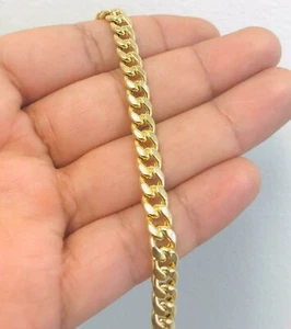 14K Real Yellow Hollow Gold Cuban Curb Bracelet For Men 7.25", Pulsera Oro Real. - Picture 1 of 7