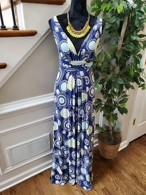 Maxi Vestido Para Mujer Tart Azul Modal Sin Mangas Cuello en V Causal Largo Talla X-Pequeño Foto 1 de 4