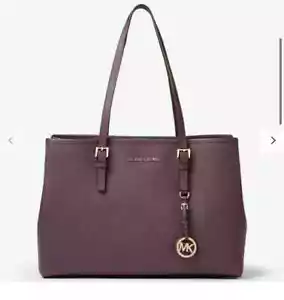 Michael Kors MK Jet Set East/West Large Leather Tote Bag Plum Christmas Gift - Picture 1 of 9