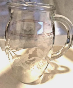 Vintage Clear Glass Pitcher With Etched Grapes,Fruit & Leaves - Picture 1 of 2