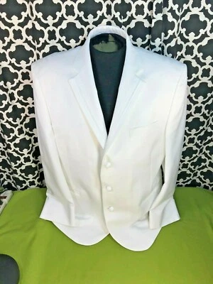 Chaqueta de Cena Perry Ellis America Blanca Blazer Esmoquin Solapa a Rayas Satinadas - Usada/Nueva Foto 1 de 4
