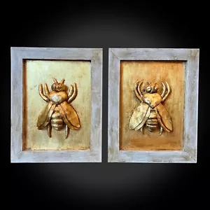 Par de apliques enmarcados de figura de abeja de yeso dorado estilo barroco italiano personalizado - Imagen 1 de 9