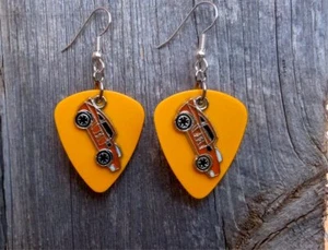 Orange Muscle Car Charm on Orange Guitar Pick Earrings - Picture 1 of 1