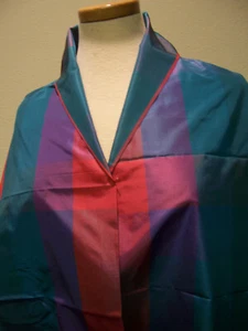 STUNNING DESIGNER FABRIC SILK TAFFETA TEAL PURP BRICK MAGENTA SQUARES 1.25Y + - Picture 1 of 4