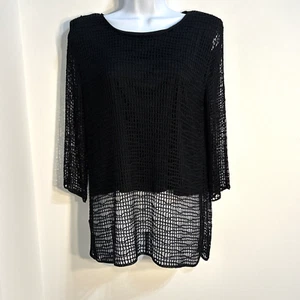 Vintage Kim Rogers schwarz Tunika gehäkelt Netz Cami gefüttert Top Größe Medium - Bild 1 von 11