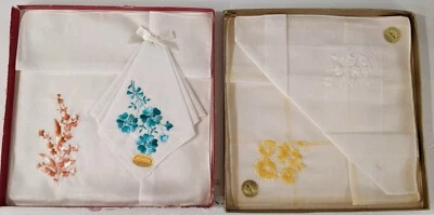 2 Vintage Boxed Sets Of 2 Embordered Handkerchiefs. NIB. - Image 1 of 4