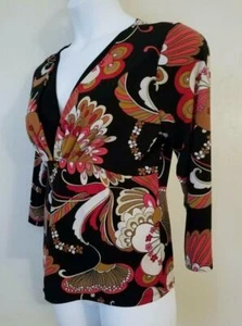 JTB Woman's Petite Size PXL Black - Red - Brown - Pink Modern Floral Empire Top - Picture 1 of 3
