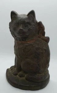 Antique 1929 cast iron angora cat kitten w/ bow Connecticut Foundry doorstop - Picture 1 of 12