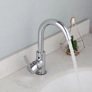 Grifo fregadero cromado baño fregadero cubierta montado una sola palanca mango mezclador grifo - Imagen 1 de 8