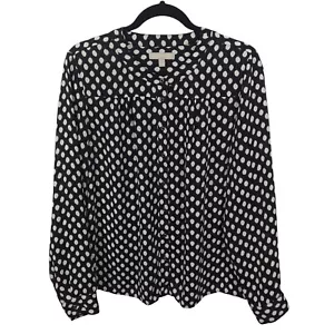 Banana Republic Womens Blouse Size L Black Polka Dot Lightweight Button Front - Picture 1 of 7