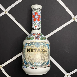 Vintage Metaxa Hand Made Greek Liquor Empty Porcelain Bottle Floral 750ml & Cork - Picture 1 of 8