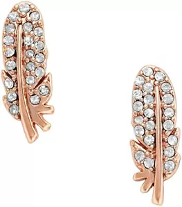 Fossil Rose Gold Tone Stainless Steele Pave Crystal Feather Earrings JA6486791 - Picture 1 of 5