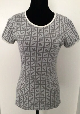 Camiseta Top Mujer FENDI FF Monograma Logo Estampado Beige Marfil IT44 (US 4-6) Foto 1 de 4