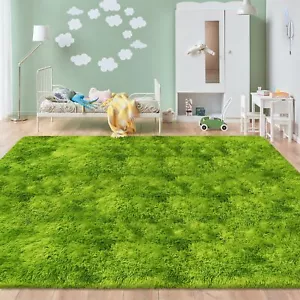 Tie Dyed Gras Green Großer Teppich 8x10 Fuß, Weich Plüsch Pelzig Shag Bereich Teppiche Flauschig... - Bild 1 von 7
