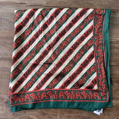 Cachecol de seda vintage Echo Chinon vermelho verde branco listras florais geométrico 23”X 22” - Imagem 1 de 4