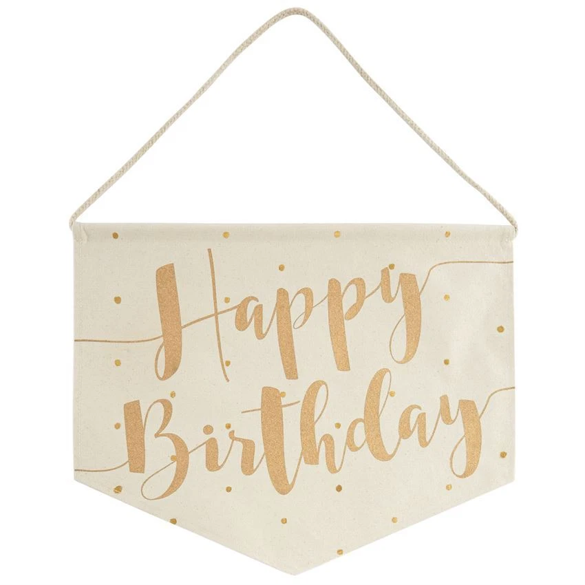 Mud Pie Happy Birthday Canvas Gold Decorative Hanger Banner 18” x 14” NEW - Image 1 of 1