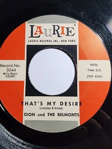 Dion and The Belmonts - That's My Desire; Where Or When - Vinyl 45 RPM VG+ F163 - Picture 1 of 2