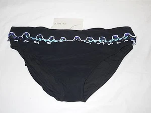 Profile By Gottex New Womens Black Blue Ruffle Bikini Bottoms Bathing Suit Sz 14 - Picture 1 of 3