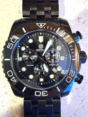 Deep Blue Sea Ram 500M Men's Black w/ Black Dial Quartz Chronograph Watch used - Image 1 of 4
