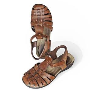 Michel M. Elton Leather Fisherman Style Sandals sz 7 Brown - Picture 1 of 14