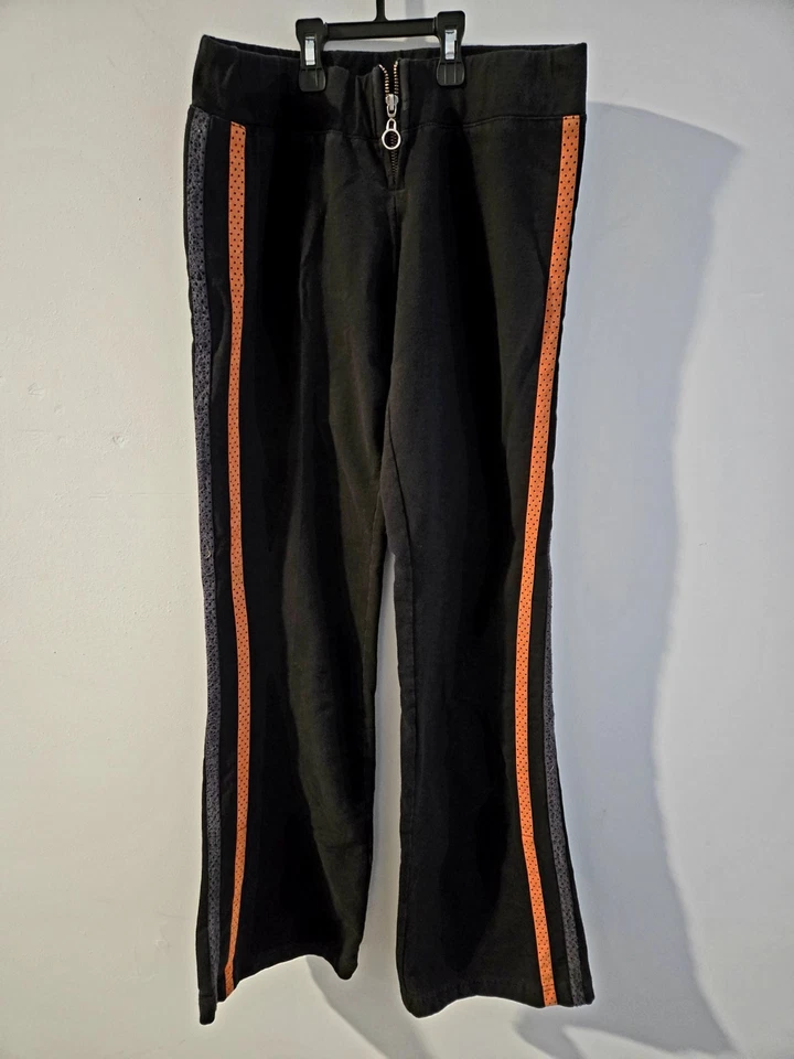 2 PARES Y2K Harley Davidson Mujer Pantalones deportivos a rayas Pierna acampanada Naranja Talla M Foto 1 de 4