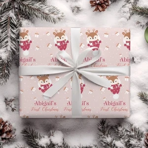 Personalized Baby’s First Christmas Wrapping Paper, Cute Baby Girl Holiday Gift - Picture 1 of 6