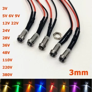 3mm Ultra Bright Pre-Wired LEDs 5mm Panel Mount Indicator 3V 6V 9V 12V 24V~380V - Picture 1 of 14