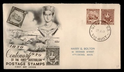 DR WHO 1950 AUSTRALIA FDC POSTAGE STAMPS CENTENARY w1492 - Image 1 of 2