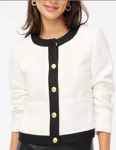NWT J.Crew Woman's Tweed Lady Jacket Ivory With Black Size 2 - Imagen 1 de 13