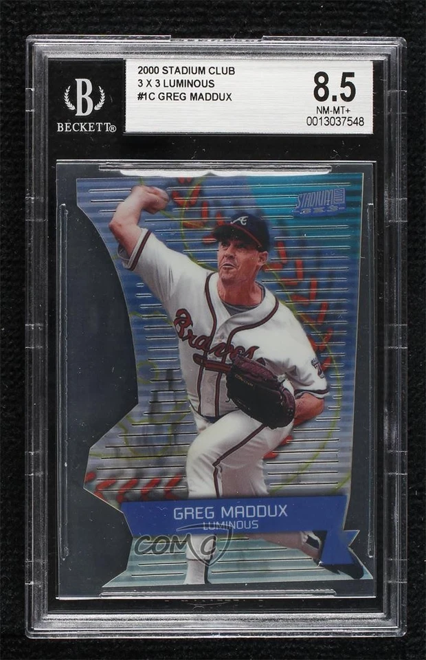 2000 Topps Stadium Club 3x3 Luminous Greg Maddux #3x3/1C BGS 8.5 HOF - Image 1 of 2