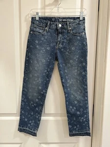 Gap Kids Jeans Floral Print Raw Hem Medium Wash Girls Size 12 - Picture 1 of 6