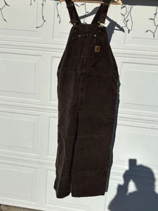Vintage Carhartt 36X30 R27 DKB Brown Bib Overalls Double Knee Quilted Canvas USA - Picture 1 of 4