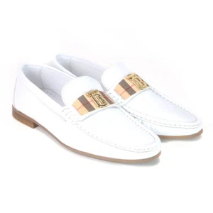 Sigotto Uomo White Plaid Soft Leather Dress Shoes with B logo - Picture 1 of 30