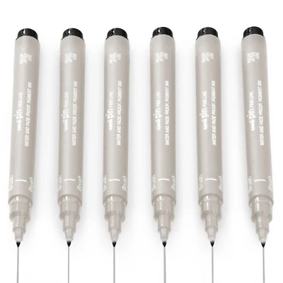 UNIBALL Uni Pin Fineliner Zeichenstift - hellgraue Tinte - Pinselfeder - 6er Pack
