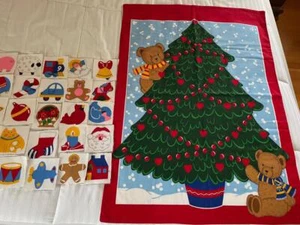 Pre-sewn Cotton Fabric Panel~ADVENT Xmas TREE+25 Ornaments~Bears Toys Santa+SEE! - Picture 1 of 1