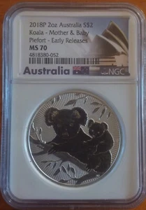 BEST DEAL 2OZ .999 Silver ER 2018-P Australia $2.00 Koala Mother Baby NGC MS-70 - Picture 1 of 5