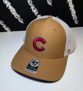 NWT '47 Brand Chicago Cubs Camel Tan White Classic Logo Trucker Snapback Hat NEW - Picture 1 of 2