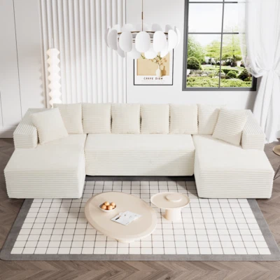 OUYESSIR-HOME Modern 130" U Shaped Modular Sectional Sofa w/8 Pillows & Double Chaise Lounge