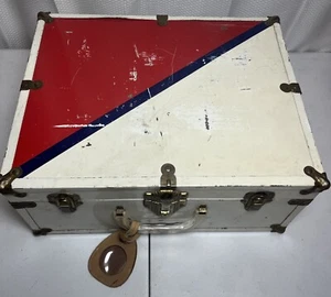 Valigetta porta pattini a rotelle vintage baule rigido rosso bianco blu - Foto 1 di 15