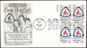 US 1960 Camp Girls Plate Block (1167) First Day Cover . Fleetwood Cachet - Picture 1 of 1