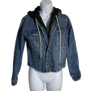 CENTRAL PARK WEST Women's XS Blue denim FANNING Removable Hood Jacket jeans - Picture 1 of 8