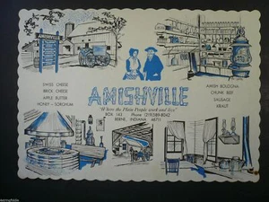 Vintage 1960er AMISHVILLE Bernie, Indiana Restaurant Papier Tischset - Bild 1 von 2