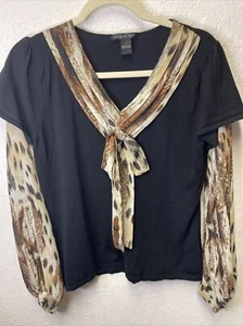 August Silk Women’s Animal Print Layered Look Tie Top/Shirt Size L - Picture 1 of 6