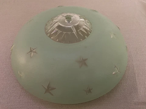 Vintage Atomic Star Green Frosted Glass Ceiling Light Or Lamp Fixture 1940-1950 Cover