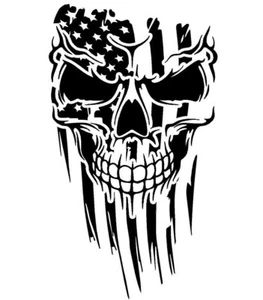 American Flag with Skull Distressed Vinyl Decal Multiple Colors and Sizes - Picture 1 of 49