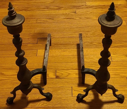 1954 Vintage Fireplace Andirons Princeton NJ Federal Style Heavy Metal Bronze 22 Cover