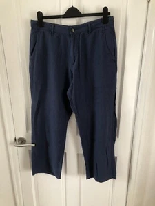 M&S Lightweight Drawstring Blue Linen Blend Cargo Pants W34 L31 - Picture 1 of 3