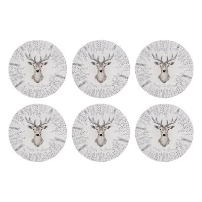 6 Christmas Charger Plates White And Grey Stag Design Xmas Dinner Table Decor - Image 1 of 4