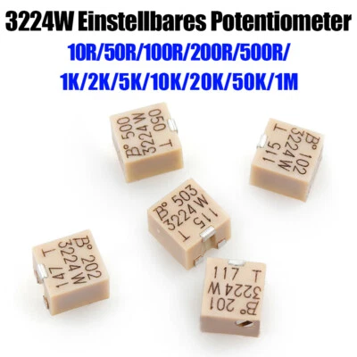 SMD-Präzisions-Trimmer-Potentiometer Einstellbarer Widerstand 3224W 10R - 50K 1M - Bild 1 von 4